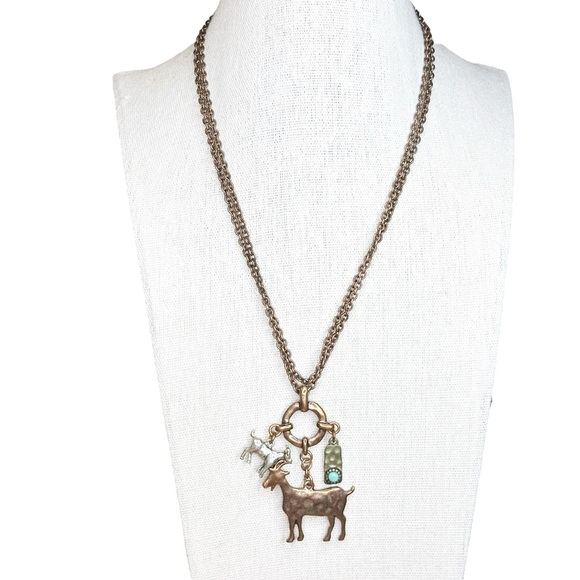 Rustic Farmhouse Style Billy Goat Hammered Copper Tone Necklace - Picture 2 of 6